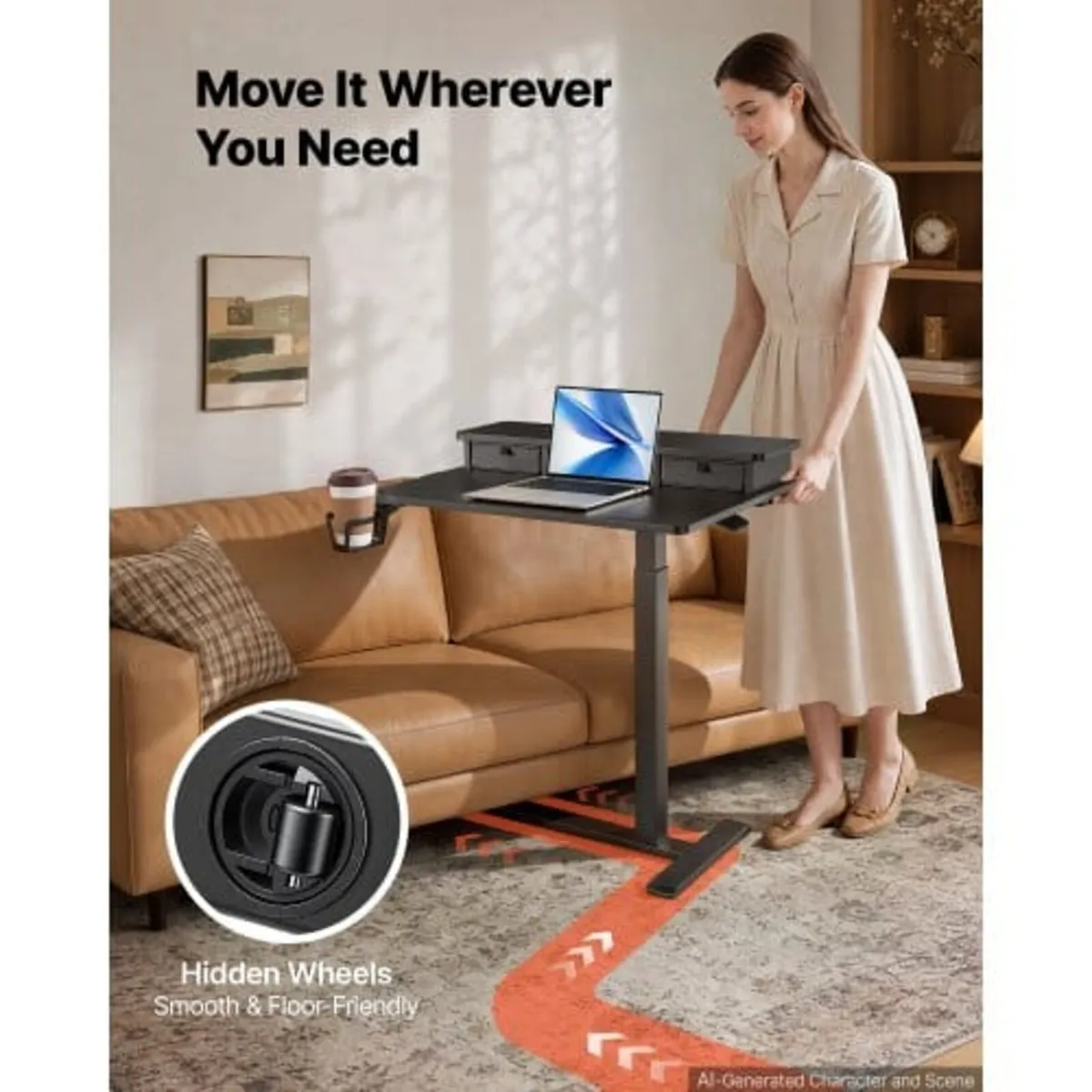 Overbed Table 700 x 500 mm Mobile Bedside Table wi - Image 4