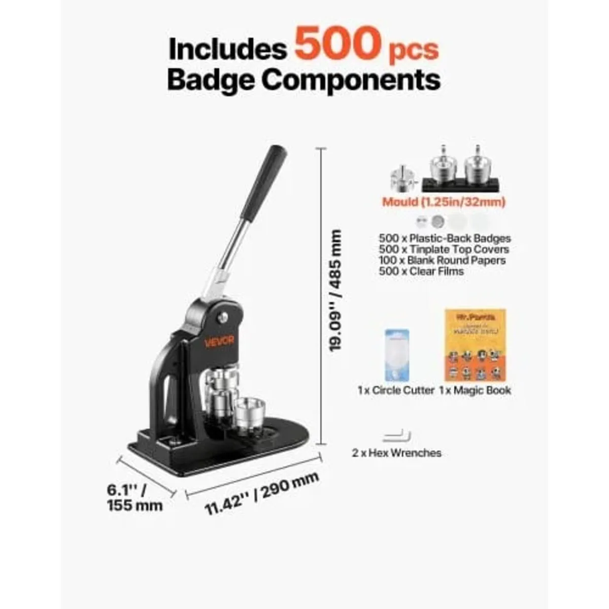 Button Maker Machine 1.25"/32 mm Pin Maker 500pcs - Image 3
