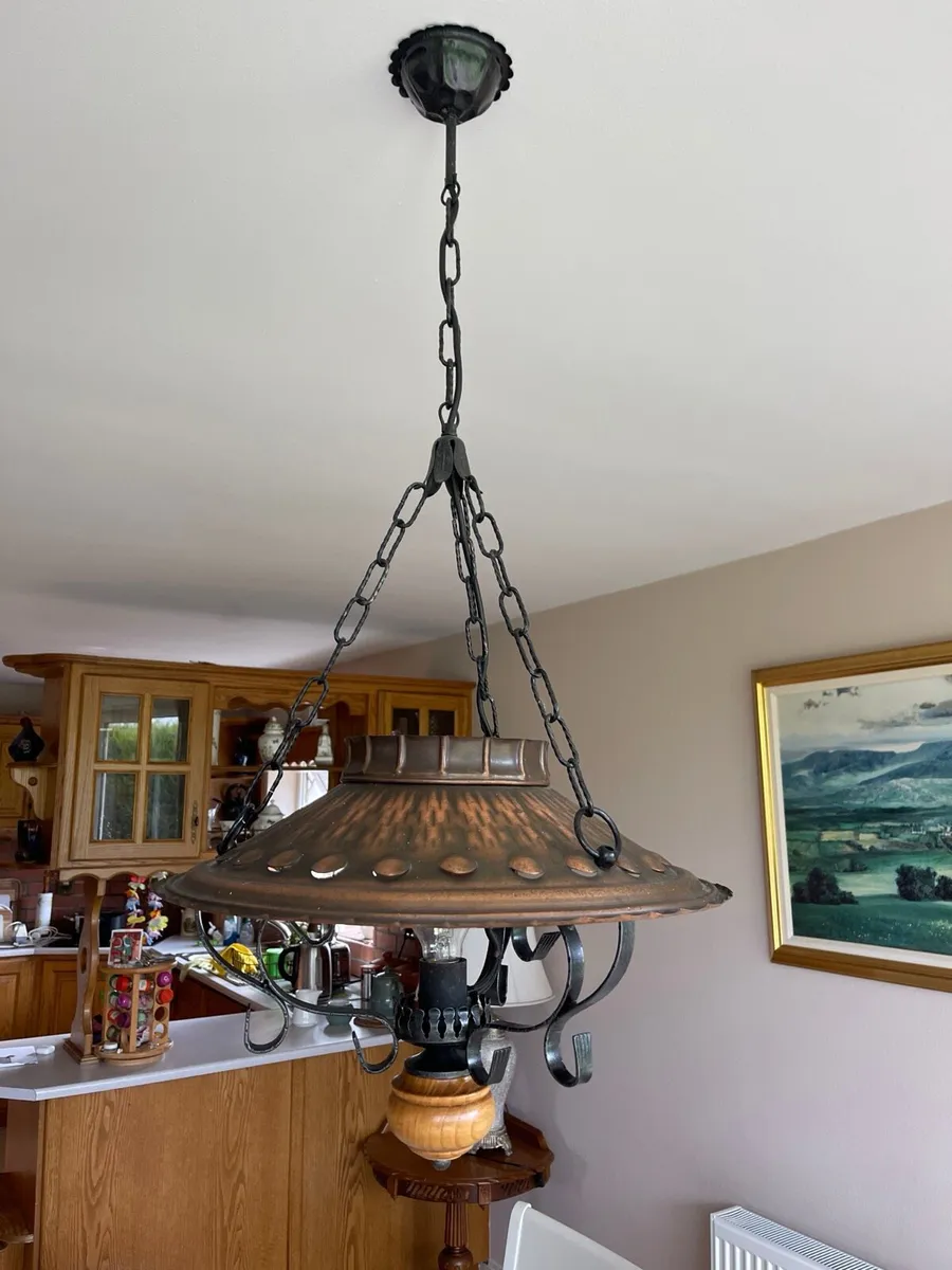 Vintage Rustic Copper & Wrought Iron Light - Image 2