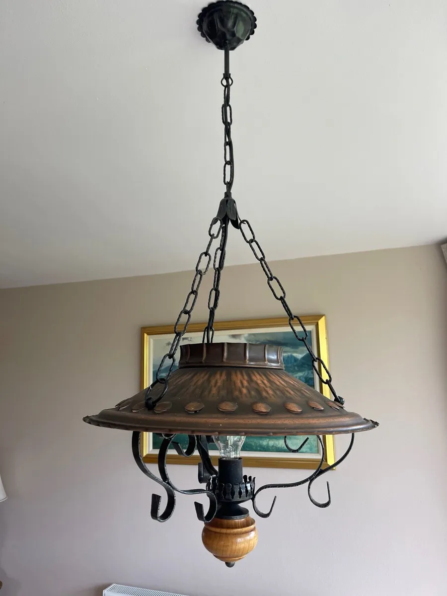 Vintage Rustic Copper & Wrought Iron Light - Image 3