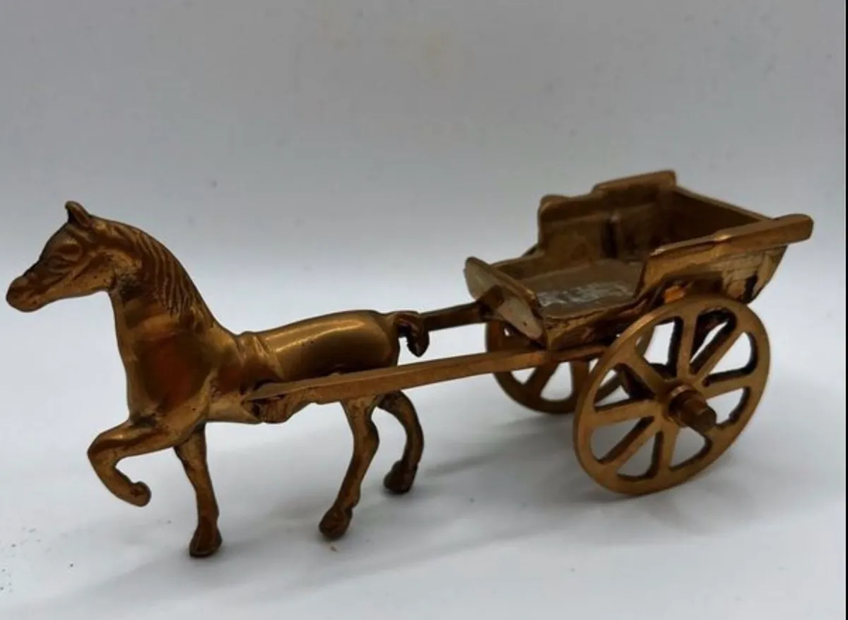 Vintage brass horse and cart - Image 3