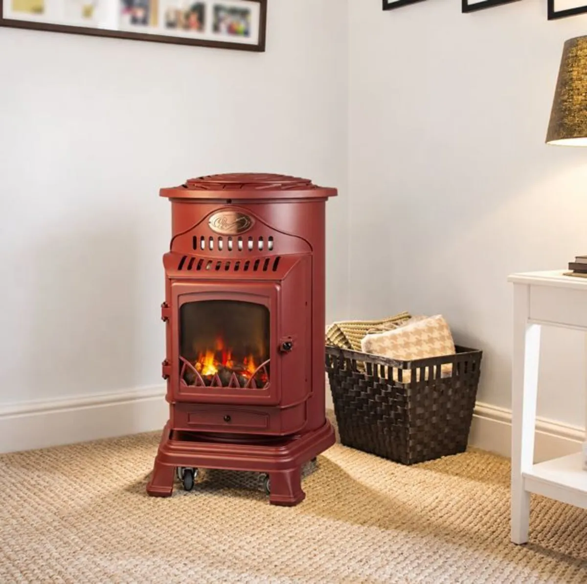 🔥 PROVENCE BURGUNDY MOBILE GAS FIRE – 3.4kW REAL - Image 1
