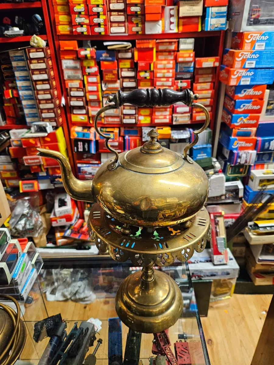 Vintage Brass Kettle in Stand - Image 3
