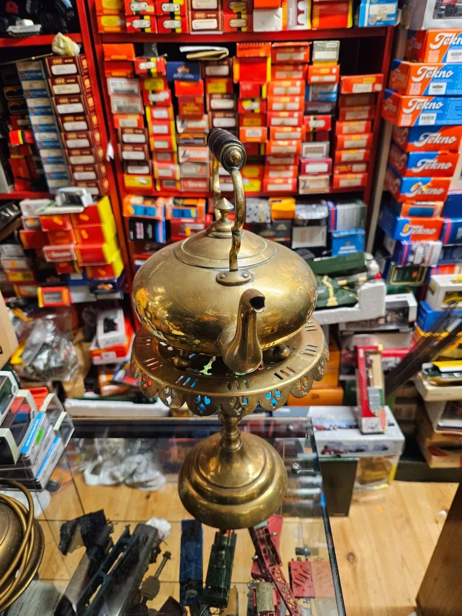 Vintage Brass Kettle in Stand - Image 1