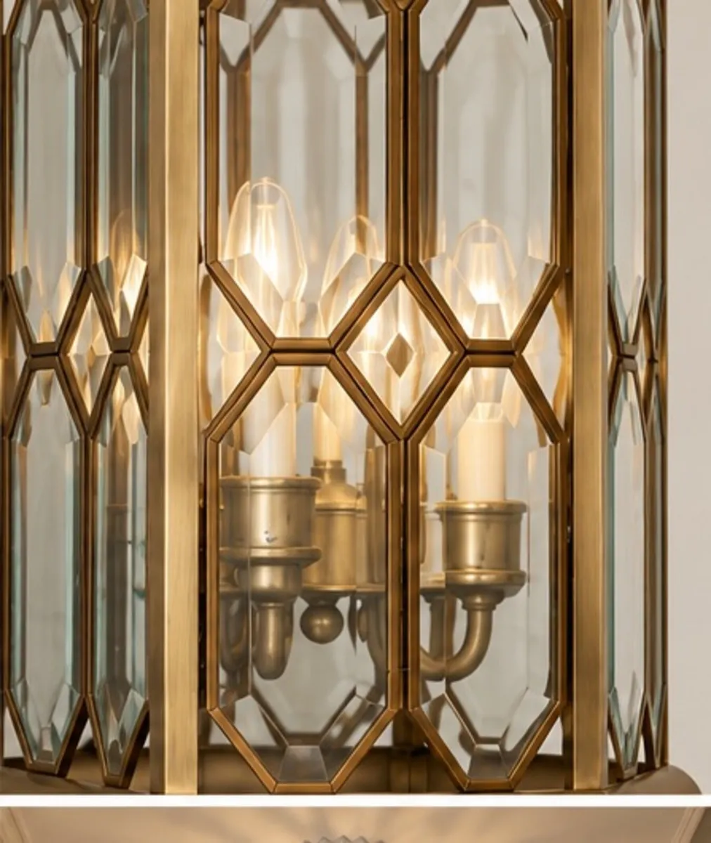 Large Ornate Brass & Glass Hall Pendant Light 70cm - Image 3