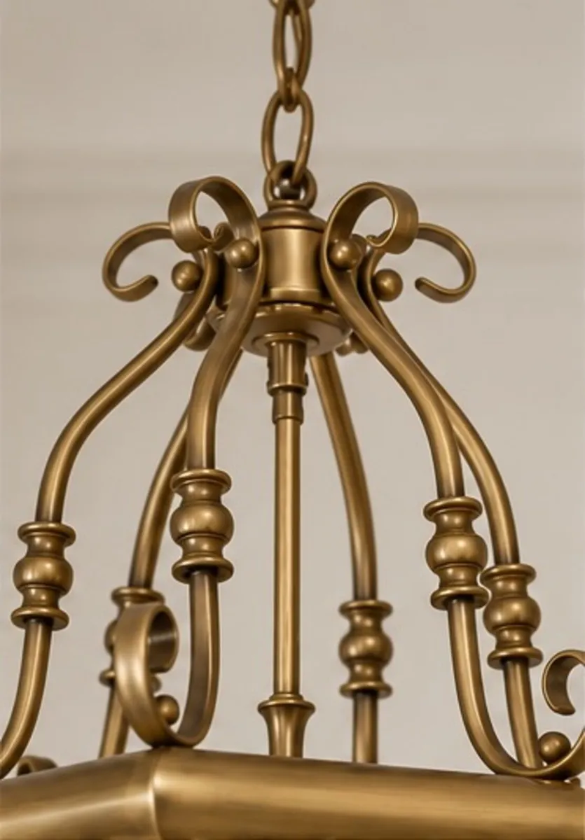 Large Ornate Brass & Glass Hall Pendant Light 70cm - Image 4