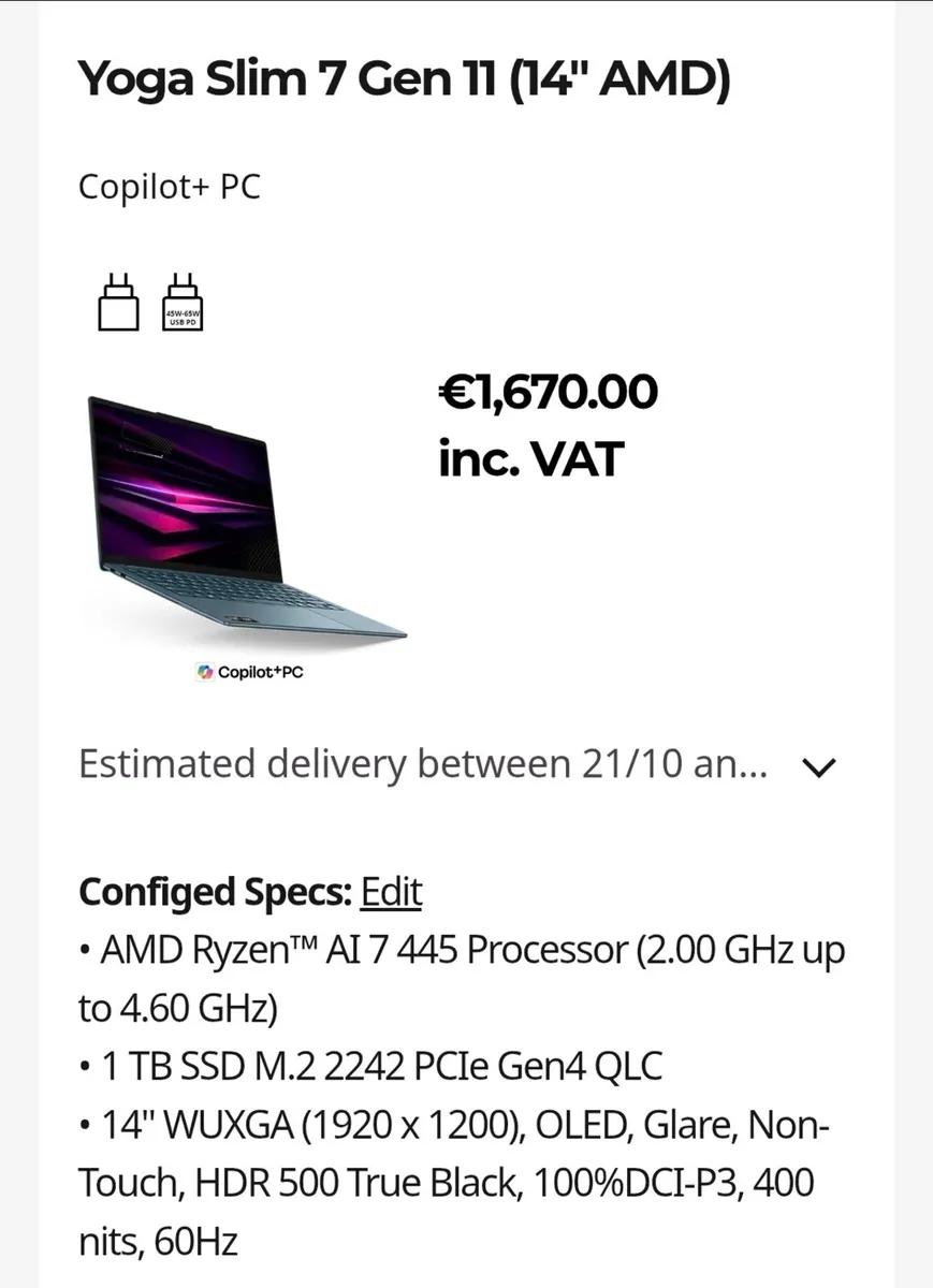 Lenovo Yoga Slim 7a AI7 445 16/1TB NEW OPEN BOX - Image 2