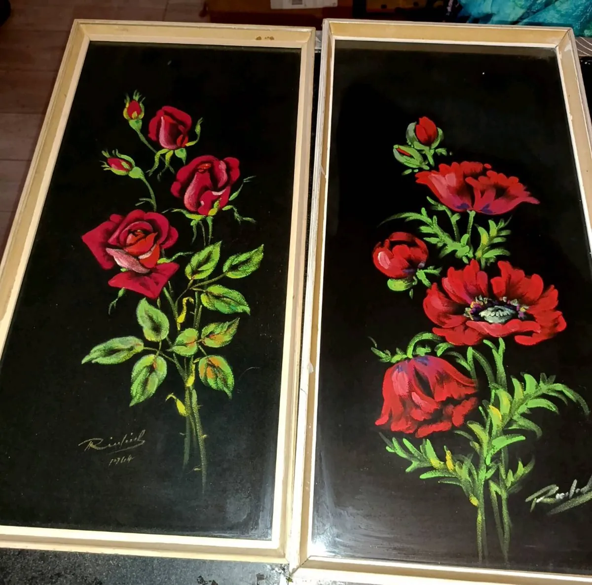 Pair of Roses oil painting on canvas 1964 - Image 1
