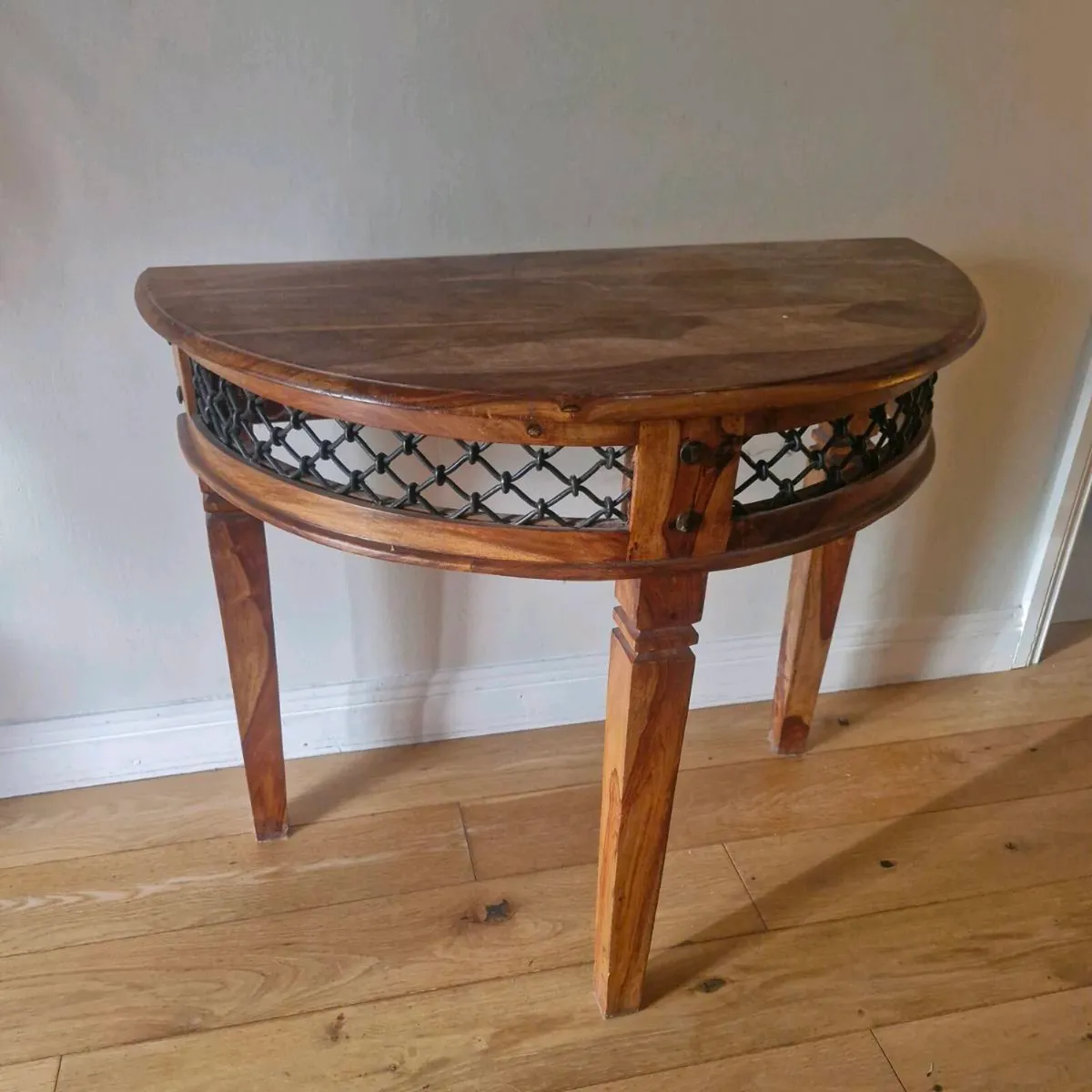 Wodden half-moon console hall table - Image 1