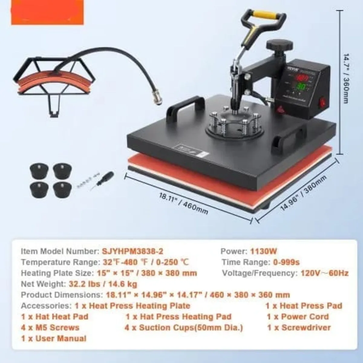 Heat Press Machine 38 x 38 cm 2-in-1 Clamshell Sub - Image 4
