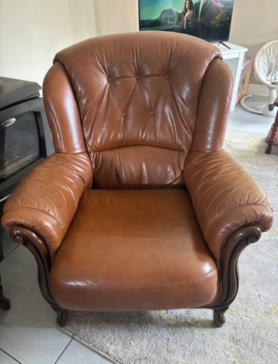 3 Piece Genuine Brown Leather Suite - Image 3