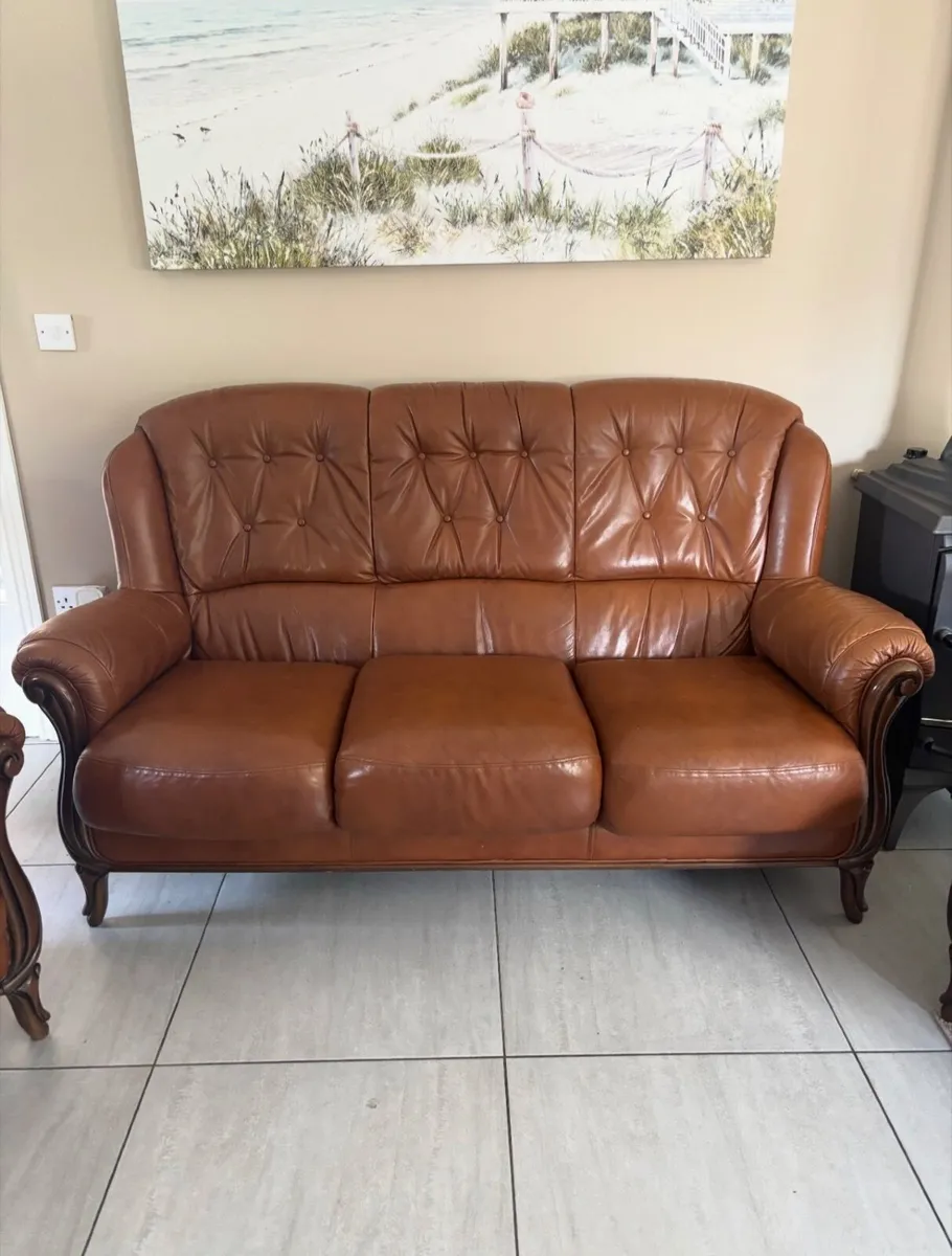 3 Piece Genuine Brown Leather Suite - Image 2