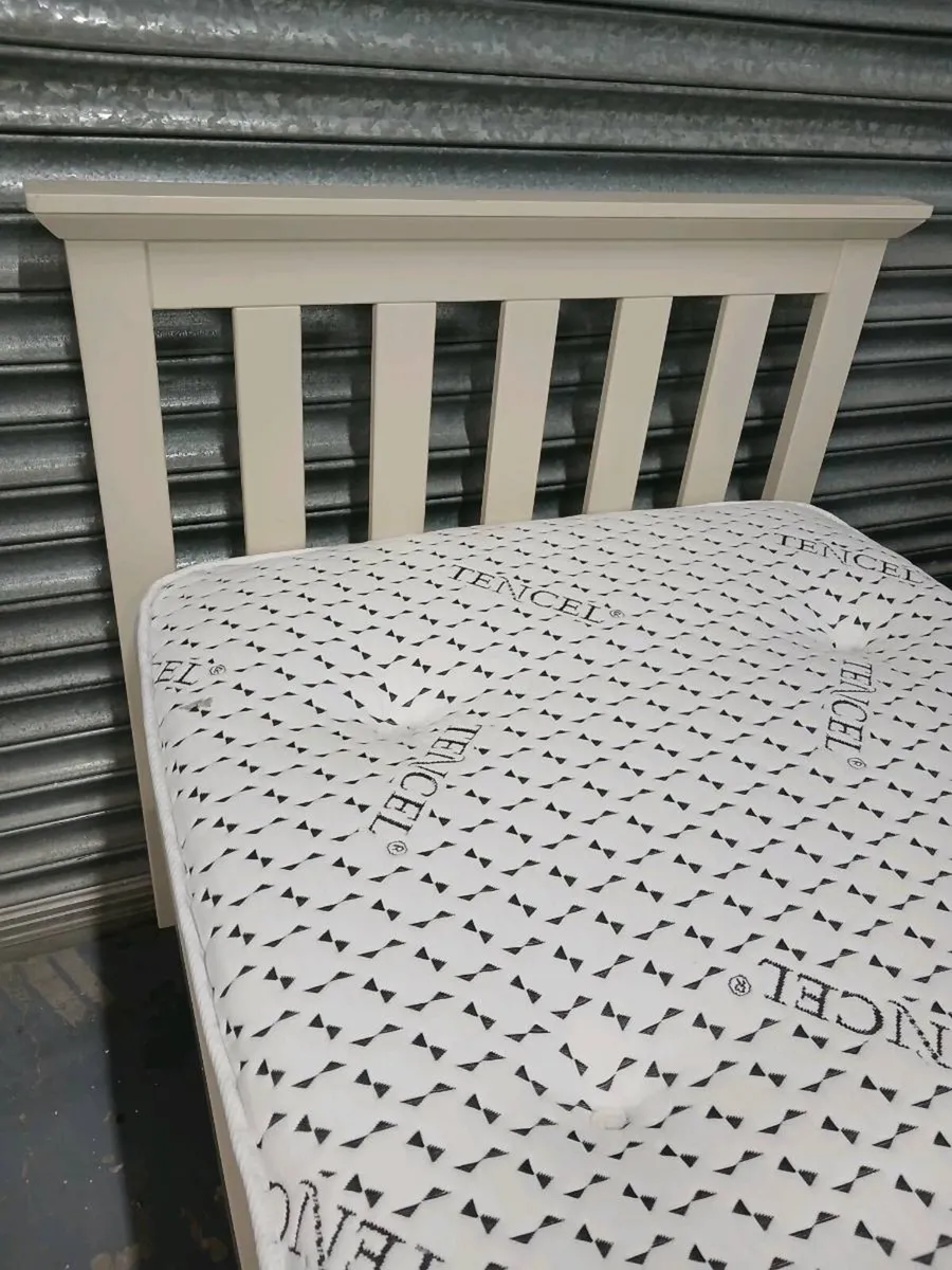 Cream solid wood bed frame & Mattress - Image 3