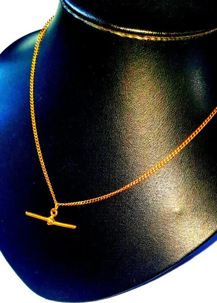 Pristine Vintage 9k Solid Gold T-Bar Necklace - Image 3