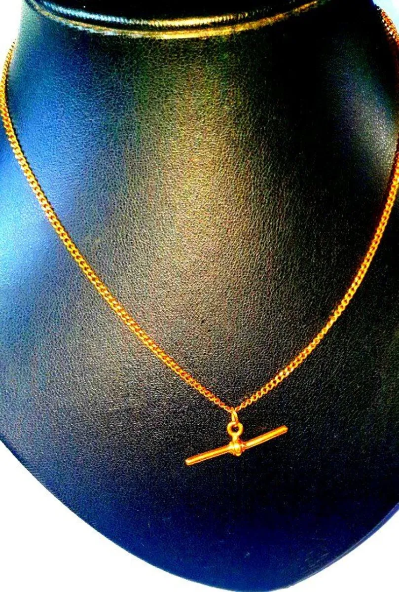 Pristine Vintage 9k Solid Gold T-Bar Necklace - Image 4