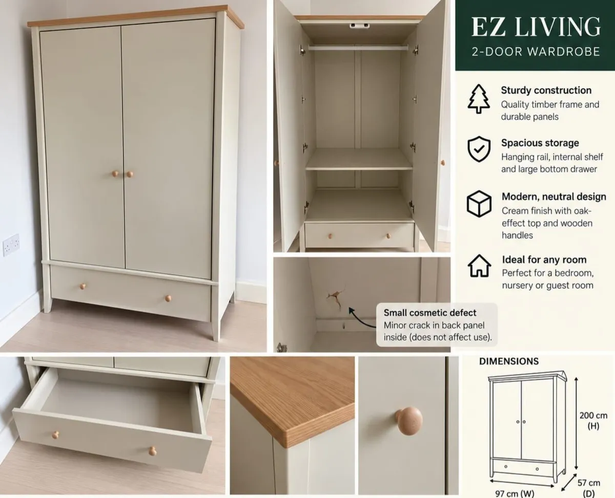 Ez living 2 door wardrobe - Image 1