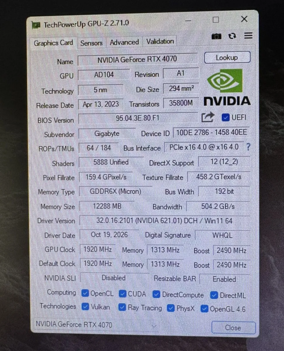 GeForce RTX 4070 WINDFORCE OC - 12GB DDRX6 - Image 4