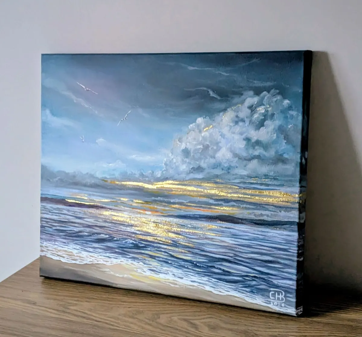 Acrylic Seascape with Gold Accents - Image 1