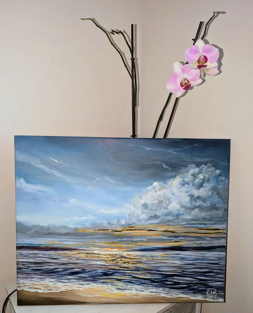 Acrylic Seascape with Gold Accents - Image 2