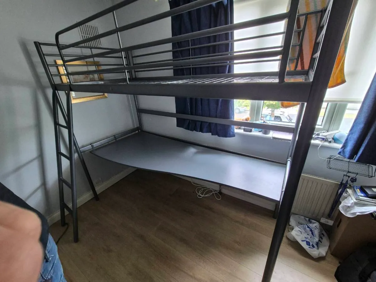 Ikea loft bed with desk + mattress - Image 1
