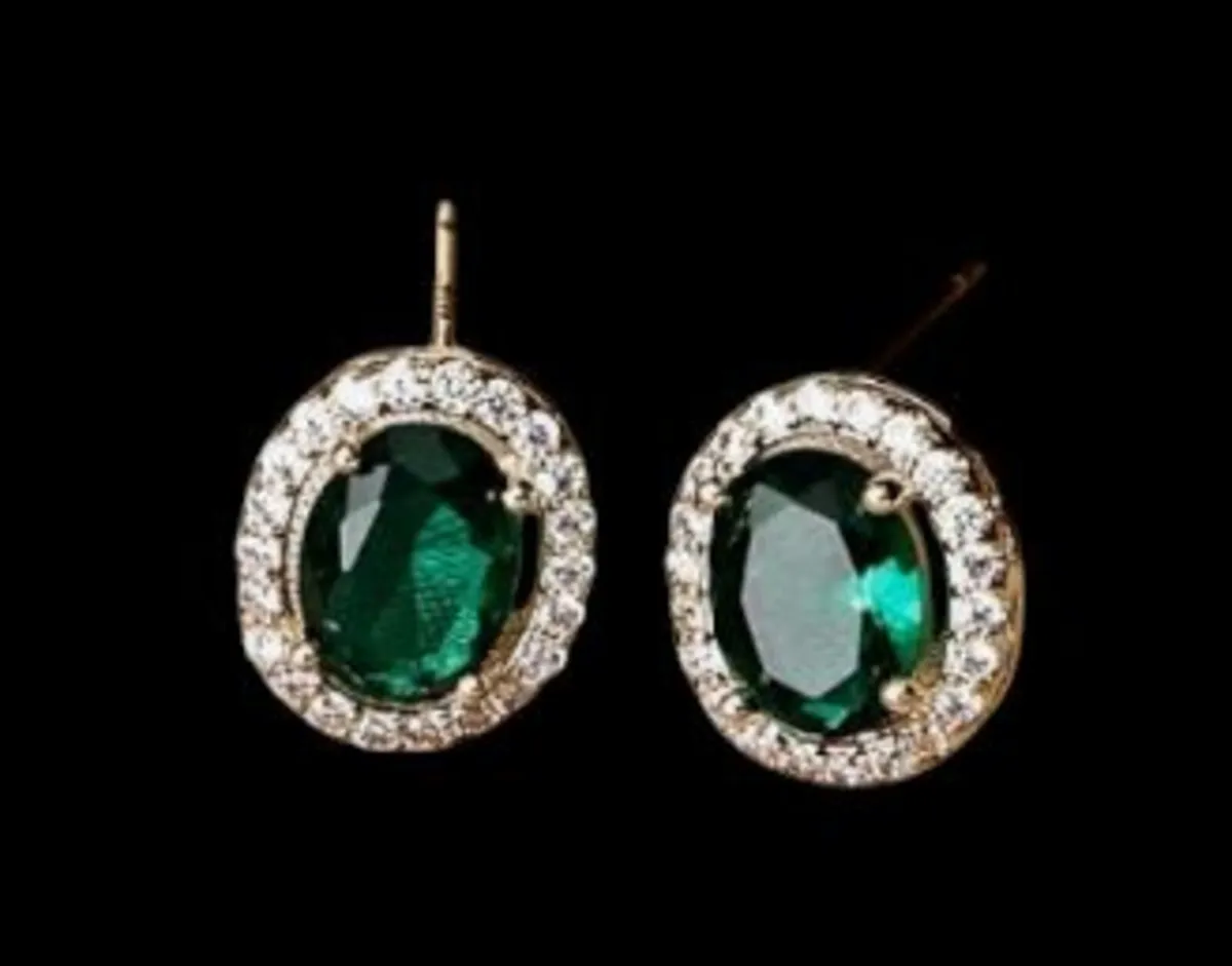 18k Gold Vermeil Colombian Emerald Halo  Earrings - Image 3