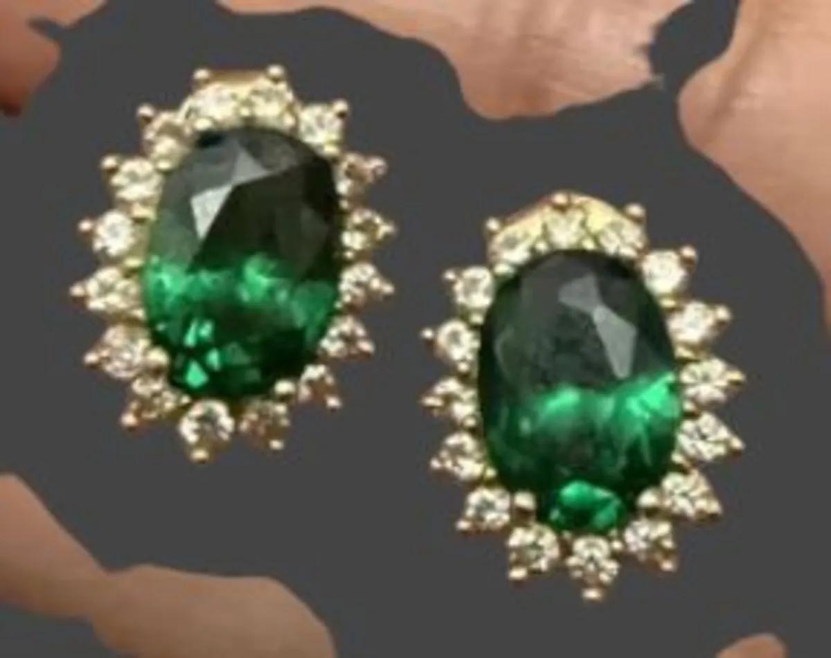 18k Gold Vermeil Colombian Emerald Halo  Earrings - Image 4