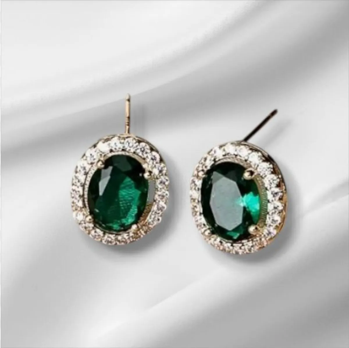 18k Gold Vermeil Colombian Emerald Halo  Earrings - Image 1