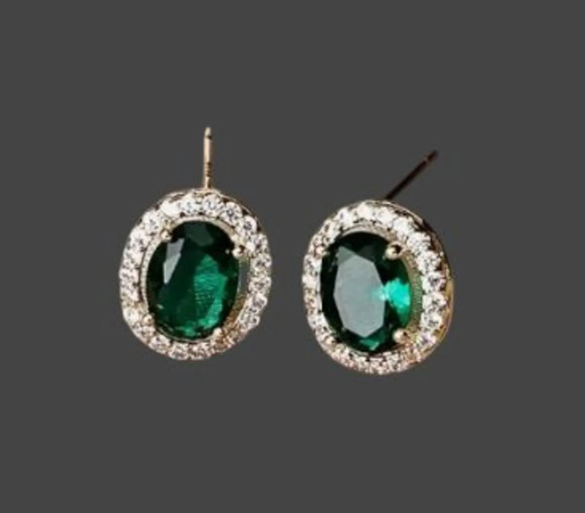 18k Gold Vermeil Colombian Emerald Halo  Earrings - Image 2