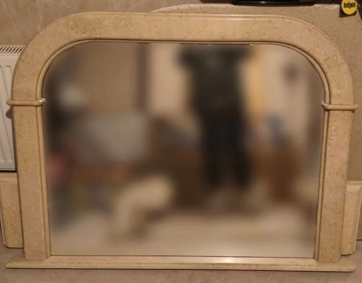 Marble fireplace with matching marble mirror - Image 2