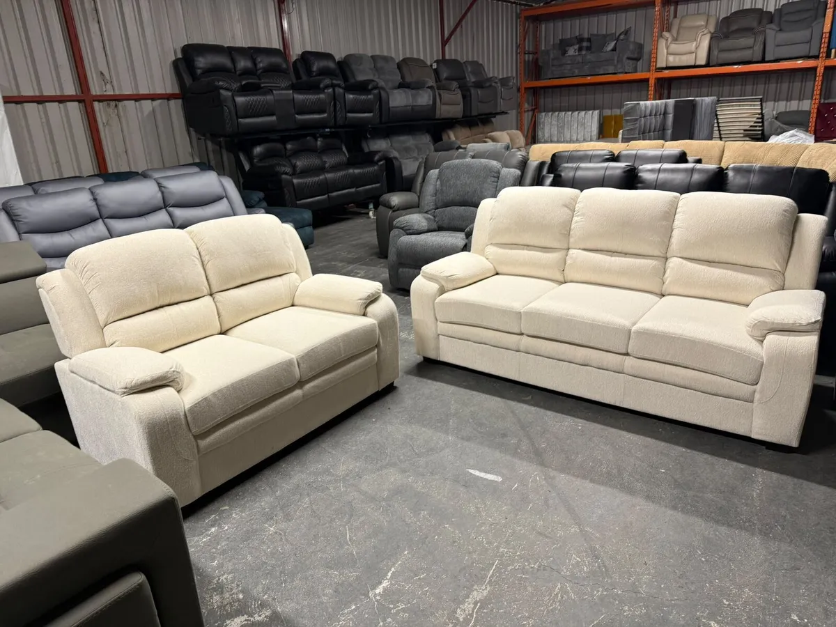 3+2 Tara Grey & Cream Fabric Sofa Set - Image 2