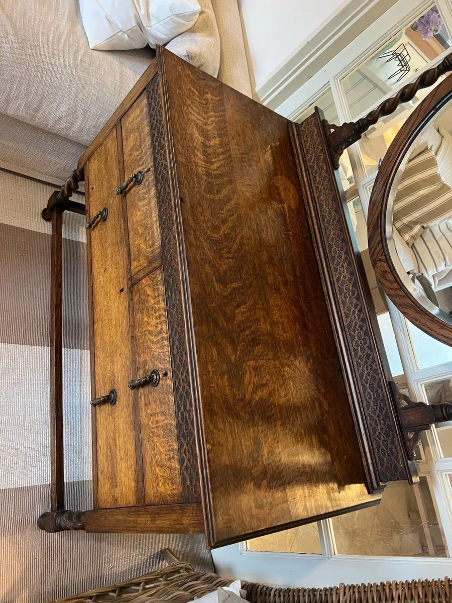 Antique oak chest of drawers with mirror - Image 2