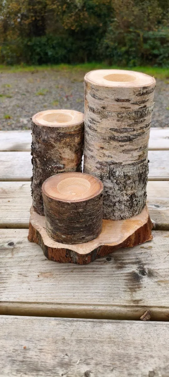 Handmade Birch Wood Log Candle Holder - Image 1