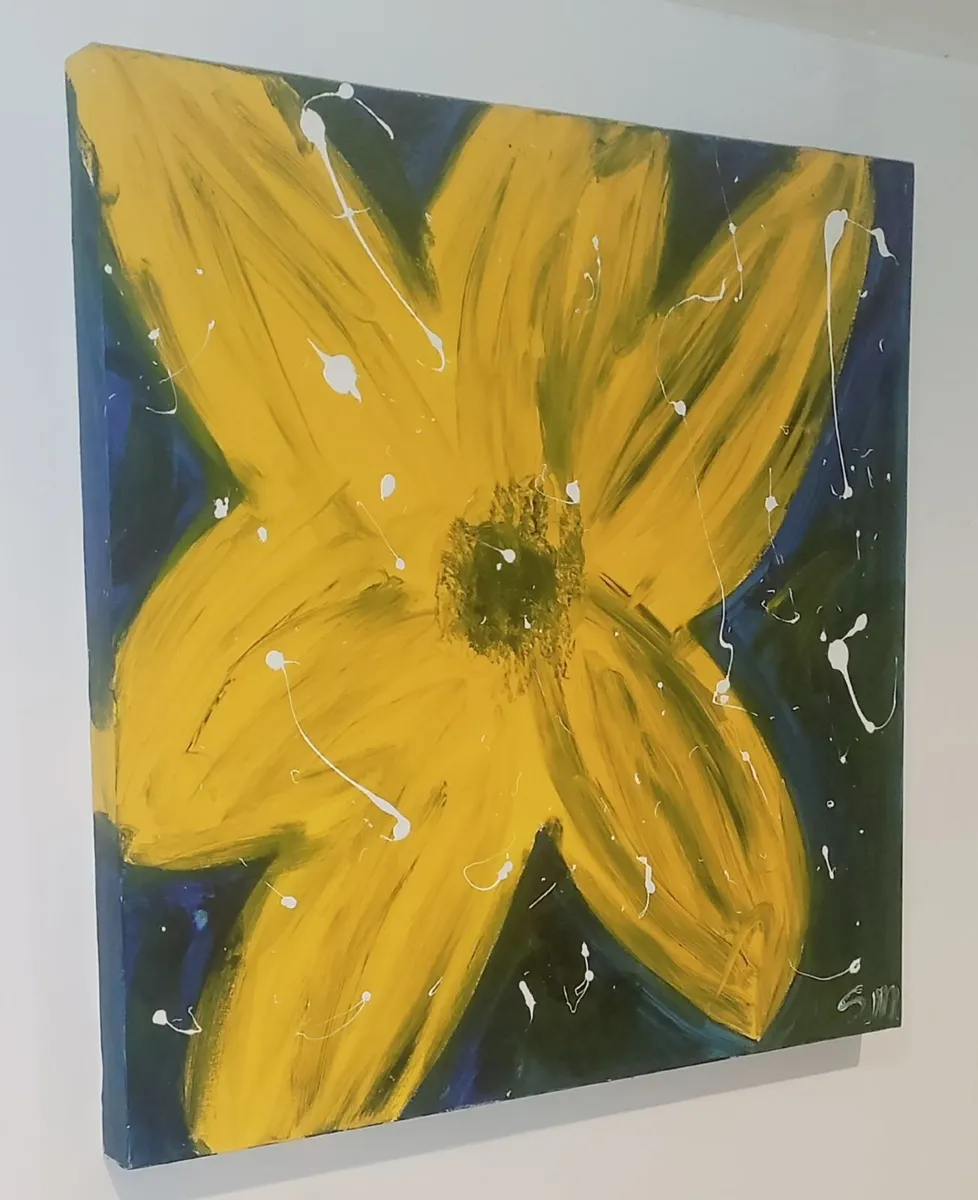 Original Abstract Yellow Flower Canvas Painting - Image 2
