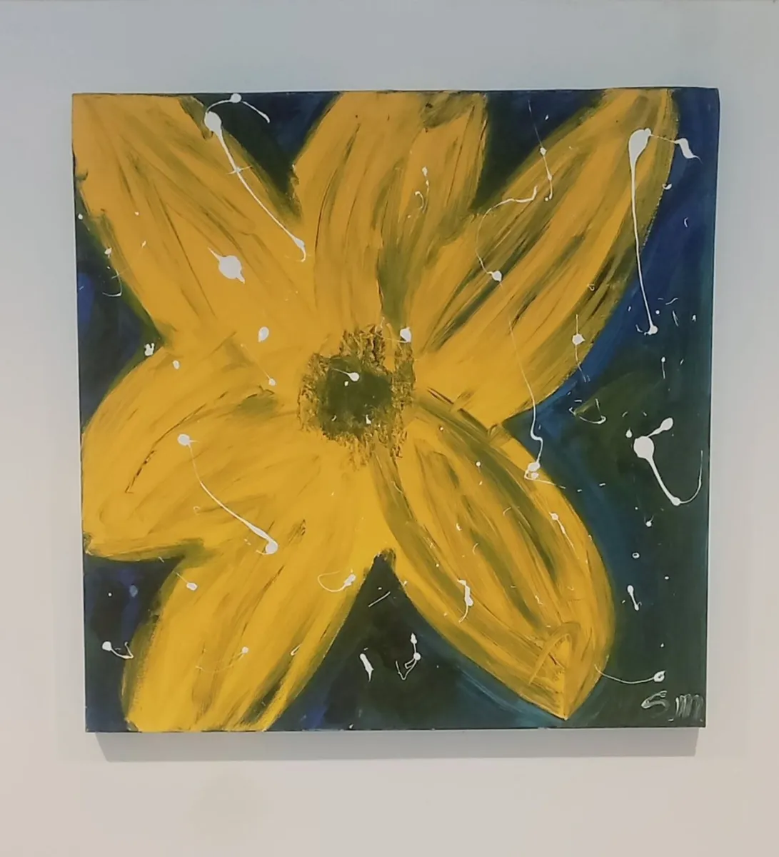 Original Abstract Yellow Flower Canvas Painting - Image 1