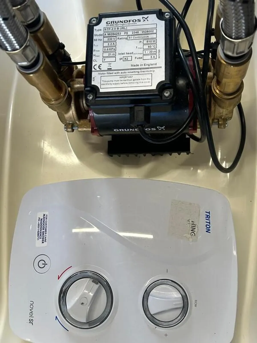 Premium Shower Boost Set: Grundfos Brass Pump + Triton Quiet Shower (1 Year Old)
