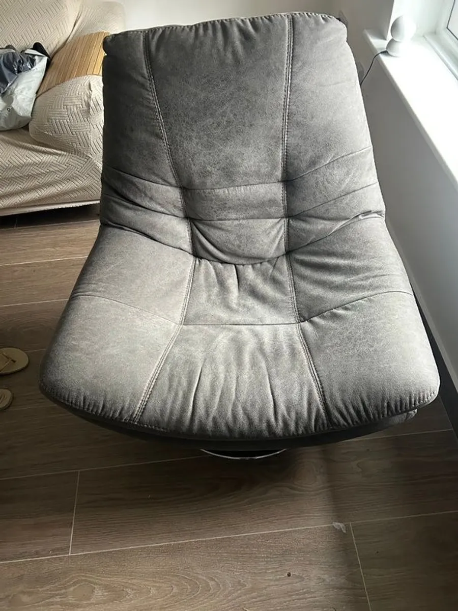 Grey 2 Seater Sofa, Swivel Chair & Matching Stools - Image 2