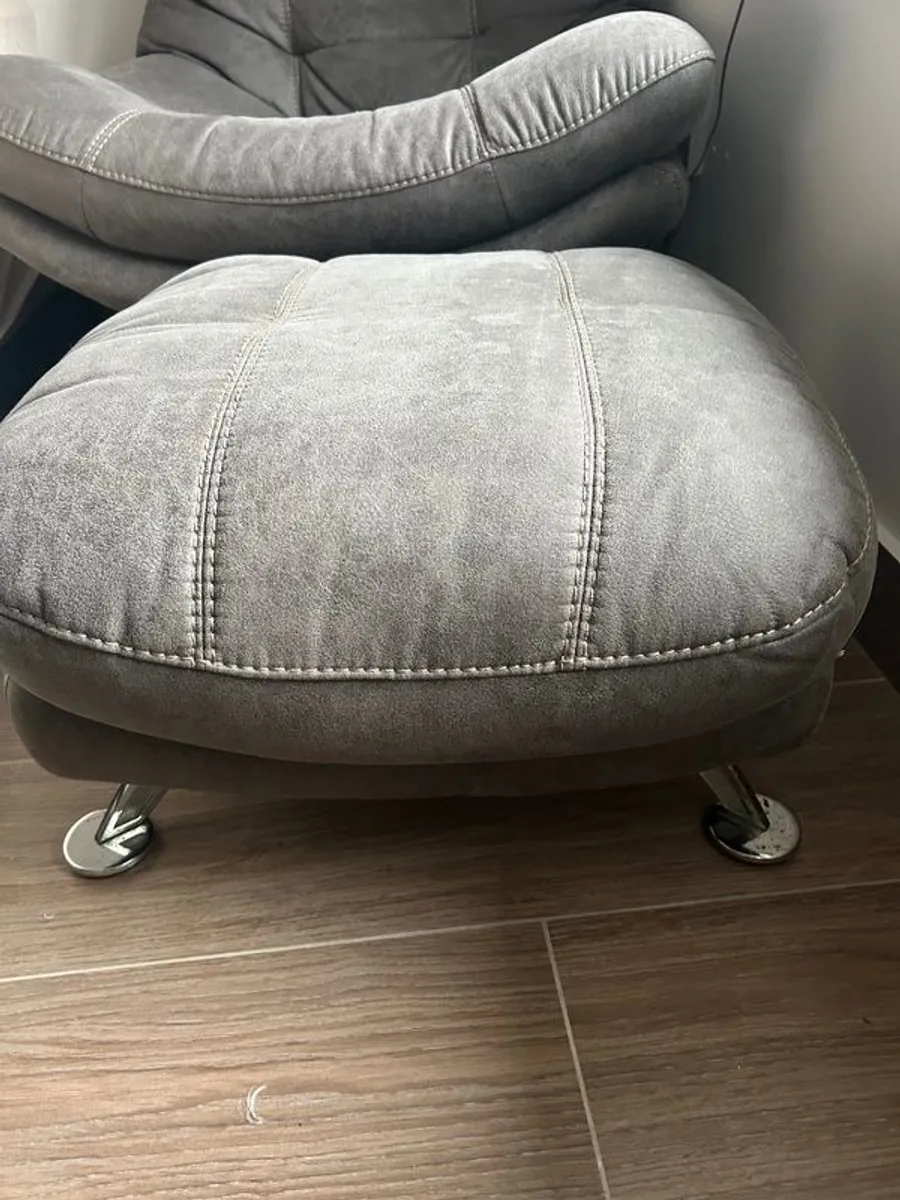 Grey 2 Seater Sofa, Swivel Chair & Matching Stools - Image 3