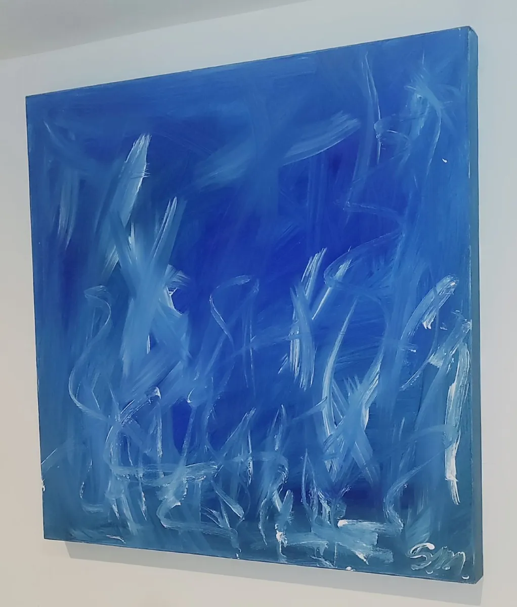 Original Blue Abstract Painting on Canvas - Image 3