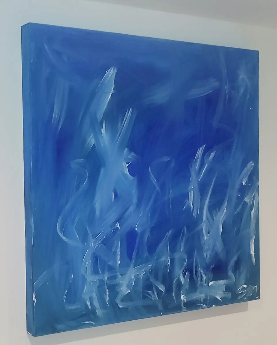 Original Blue Abstract Painting on Canvas - Image 4