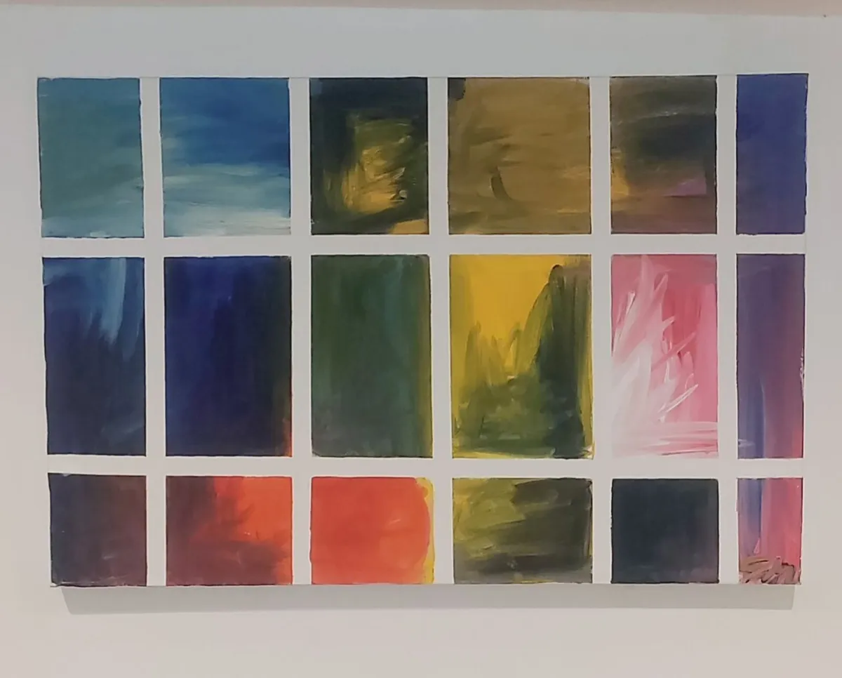 Original Abstract Grid Colour Study Painting - Image 1