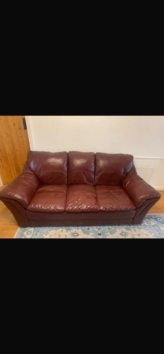 Burgundy 3-seater leather sofa - Image 4
