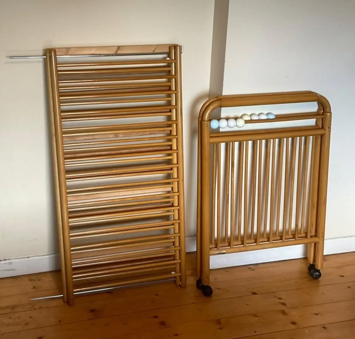 Large Wooden Baby Cot with Mattress – Brown Finish - Image 2