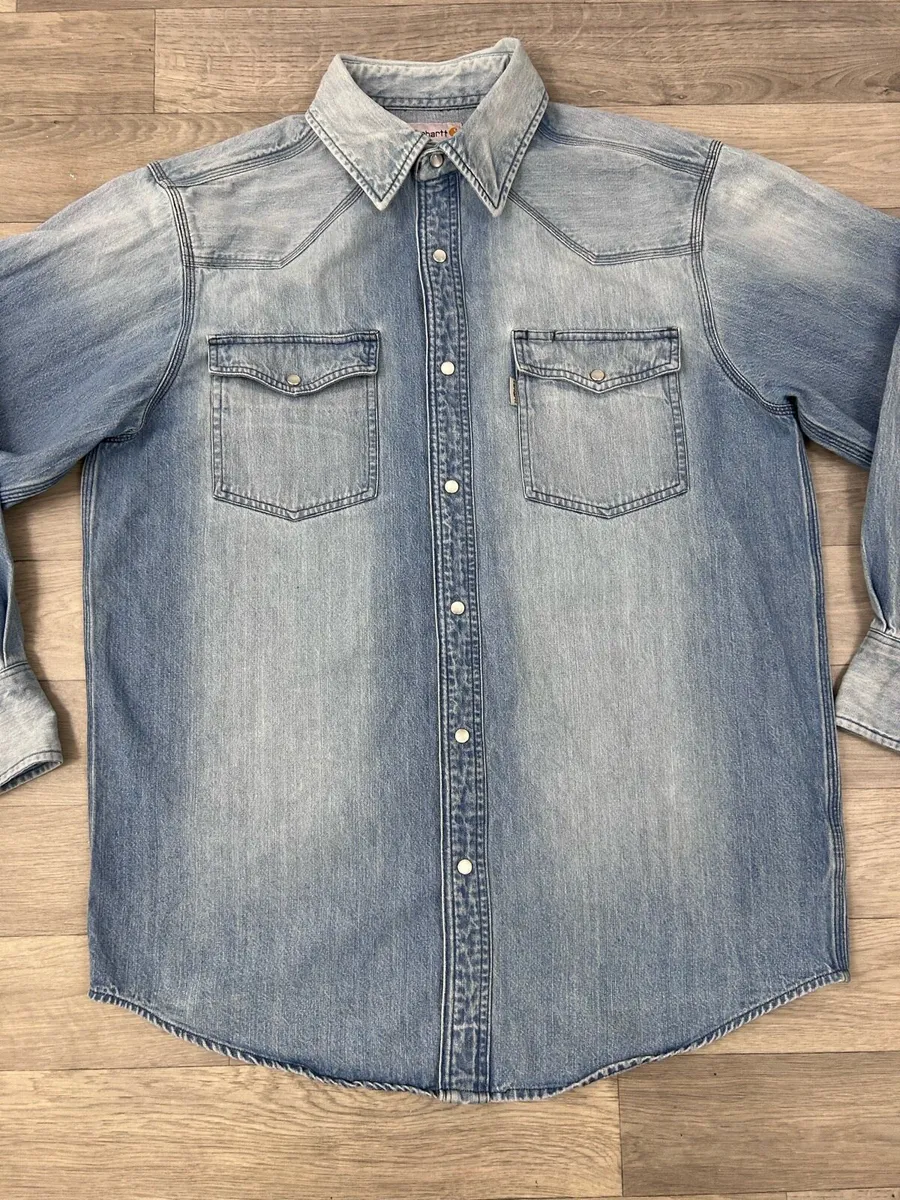 Vintage Carhartt Heavyweight Denim Shirt Mens L - Image 2
