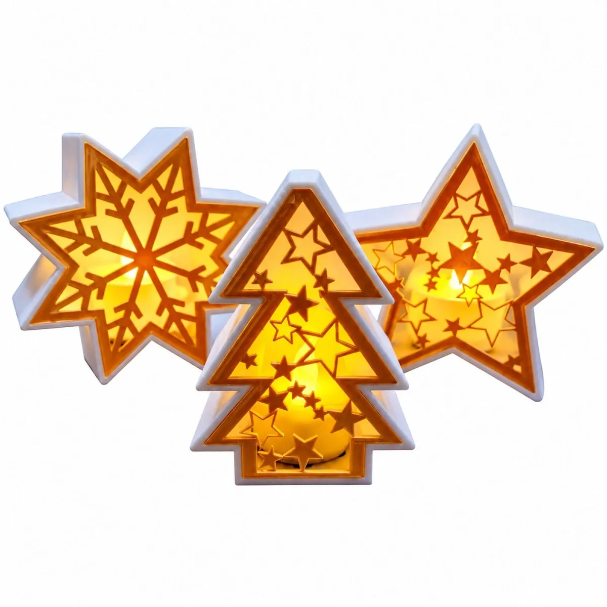 Christmas Tea Light Lanterns, Tree, Star or Snow - Image 2