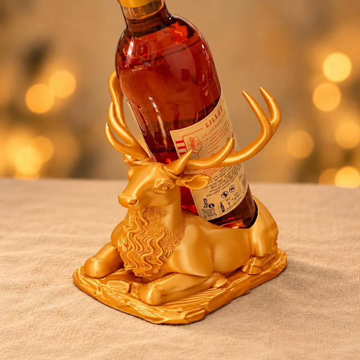 Stag Wine Bottle Holder, Gold or Silver 3D - Image 1
