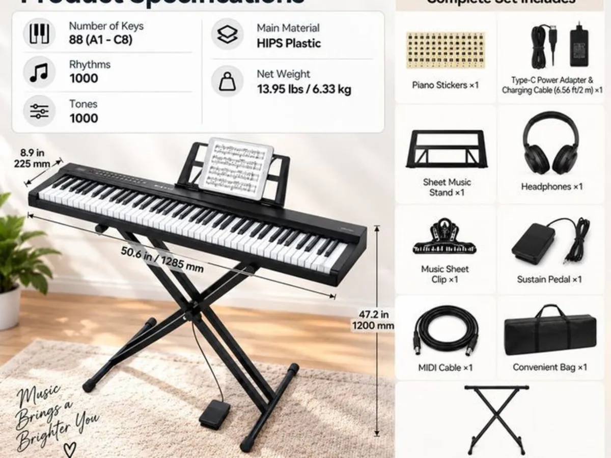 88 Key Semi Weighted Digital Piano Keyboard with B - Image 4