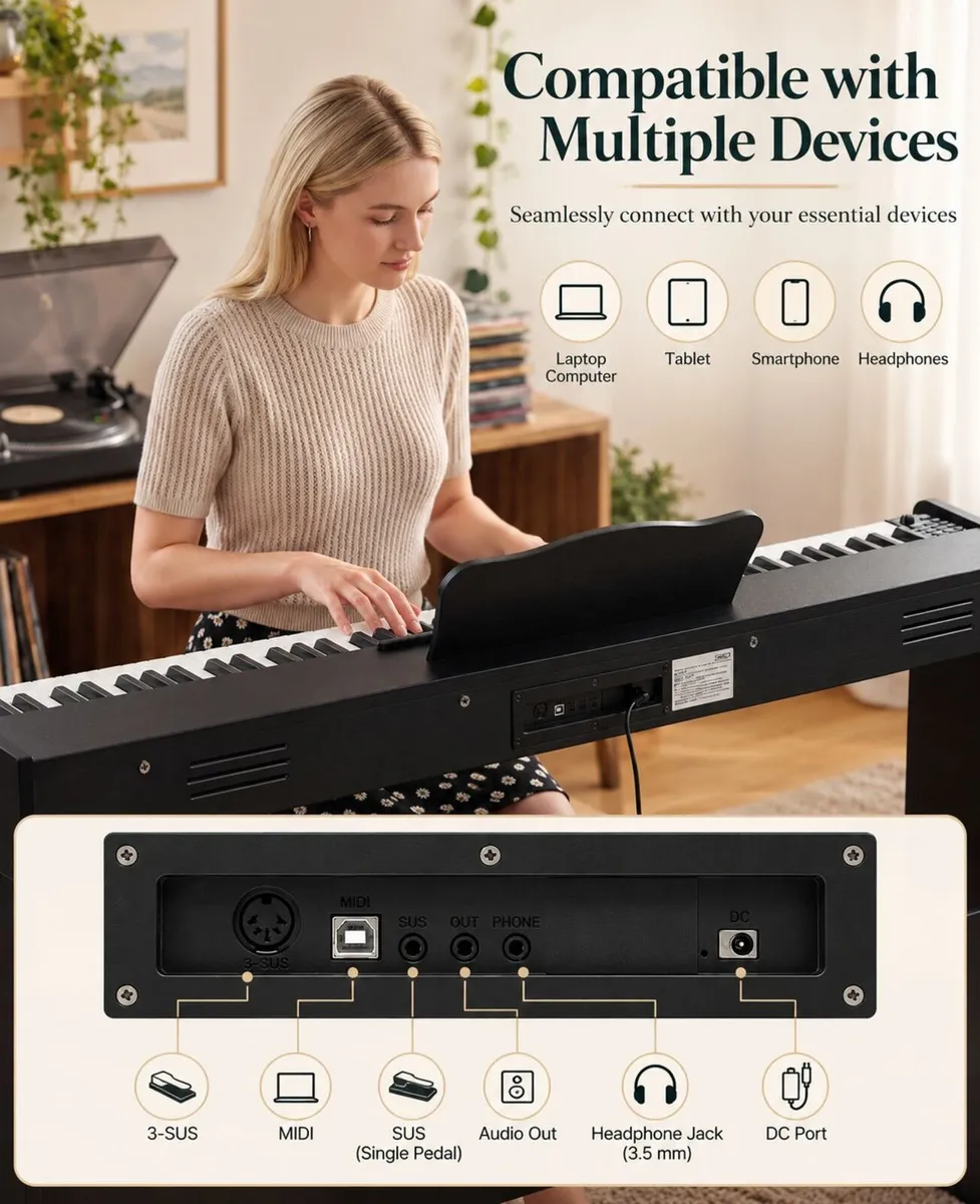 88 Key Digital Piano with Stand and Speakers Semi - Image 3