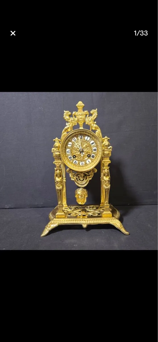 TABLE CLOCK EMPIRE STYLE GILT BRONZE - Image 1