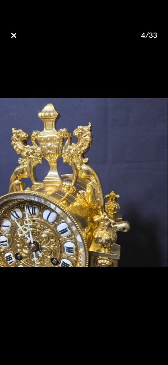 TABLE CLOCK EMPIRE STYLE GILT BRONZE - Image 2