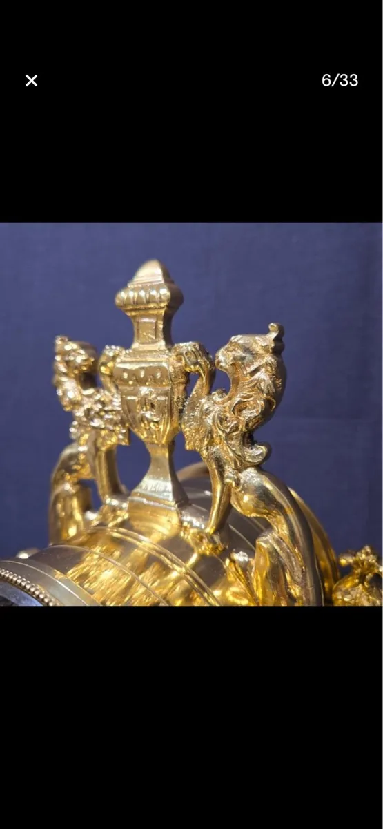 TABLE CLOCK EMPIRE STYLE GILT BRONZE - Image 3